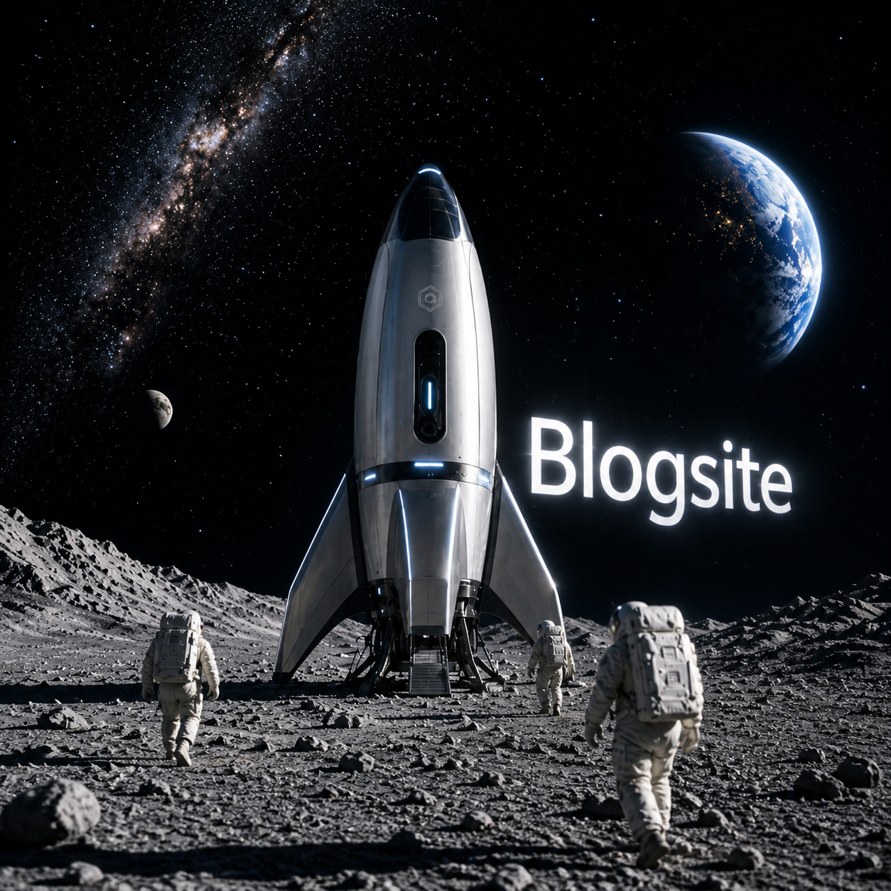 Blogsite em uma cena espacial na lua